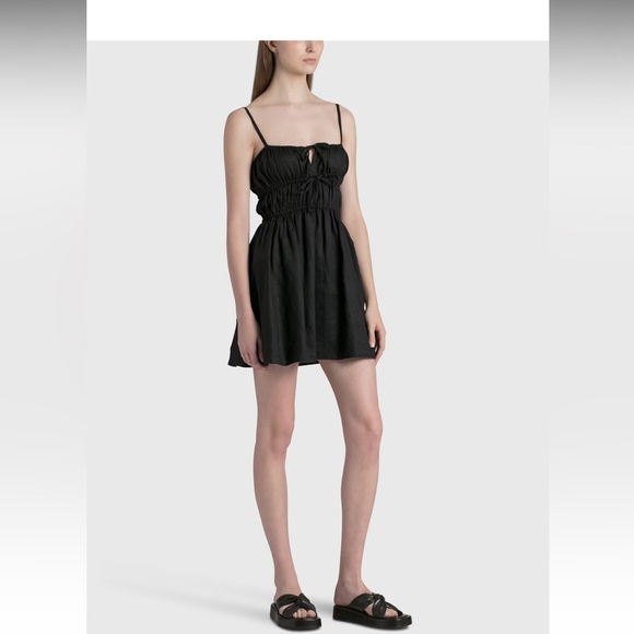 Faithfull The Brand Black Linnen Shivka Mini Dress Size 6